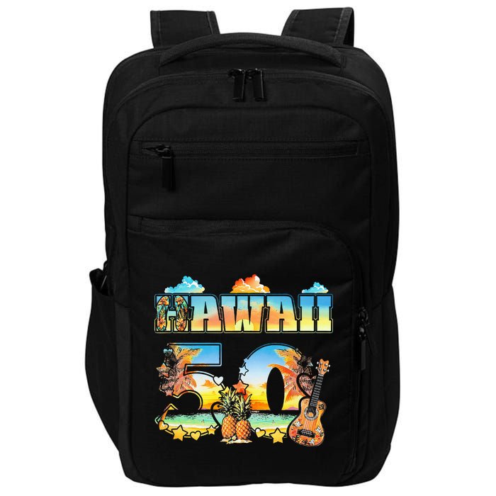 Hawaii 50Th State Hawaiian Beach Hibiscus 50 Maui Sunset Impact Tech Backpack
