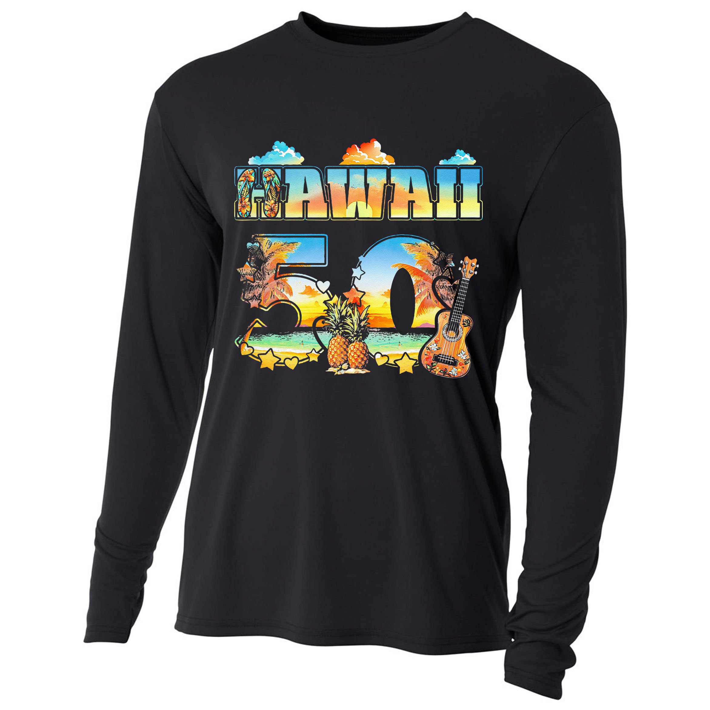Hawaii 50Th State Hawaiian Beach Hibiscus 50 Maui Sunset Cooling Performance Long Sleeve Crew
