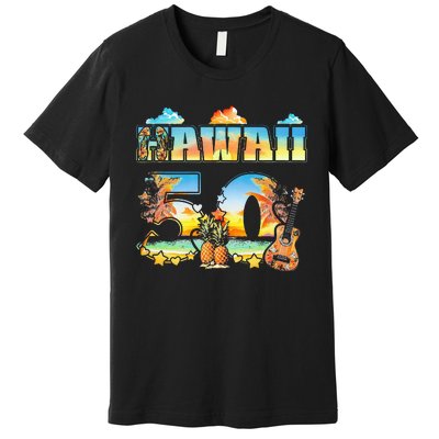 Hawaii 50Th State Hawaiian Beach Hibiscus 50 Maui Sunset Premium T-Shirt