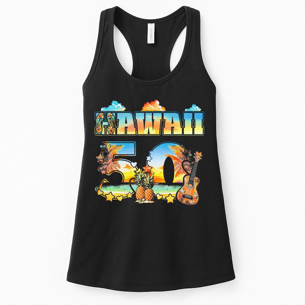Hawaii 50Th State Hawaiian Beach Hibiscus 50 Maui Sunset Womens Tank Top