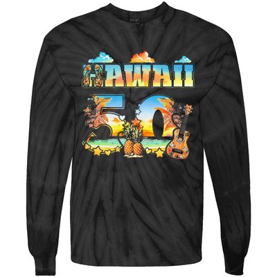 Hawaii 50Th State Hawaiian Beach Hibiscus 50 Maui Sunset Tie-Dye Long Sleeve Shirt