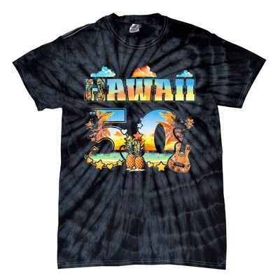 Hawaii 50Th State Hawaiian Beach Hibiscus 50 Maui Sunset Tie-Dye T-Shirt