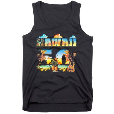 Hawaii 50Th State Hawaiian Beach Hibiscus 50 Maui Sunset Tank Top