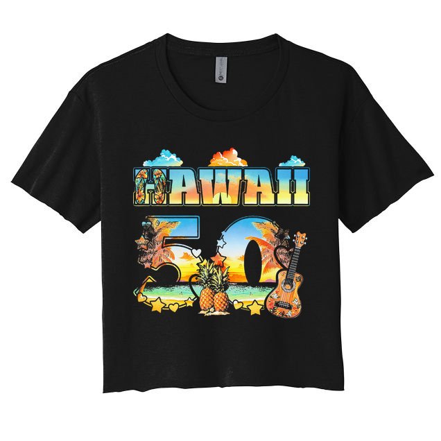 Hawaii 50Th State Hawaiian Beach Hibiscus 50 Maui Sunset Crop Top