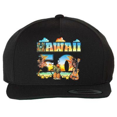 Hawaii 50Th State Hawaiian Beach Hibiscus 50 Maui Sunset Wool Snapback Cap