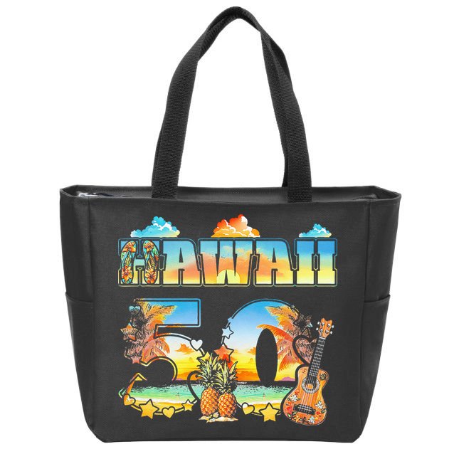Hawaii 50Th State Hawaiian Beach Hibiscus 50 Maui Sunset Zip Tote Bag