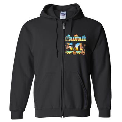 Hawaii 50Th State Hawaiian Beach Hibiscus 50 Maui Sunset Full Zip Hoodie