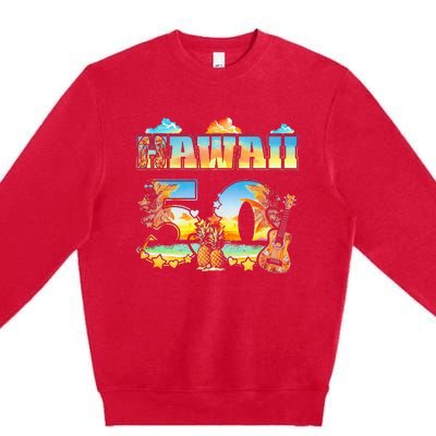 Hawaii 50Th State Hawaiian Beach Hibiscus 50 Maui Sunset Premium Crewneck Sweatshirt