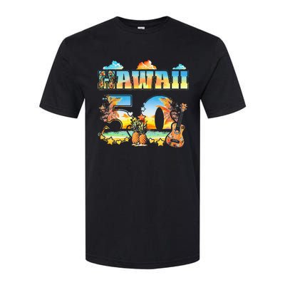 Hawaii 50Th State Hawaiian Beach Hibiscus 50 Maui Sunset Softstyle CVC T-Shirt