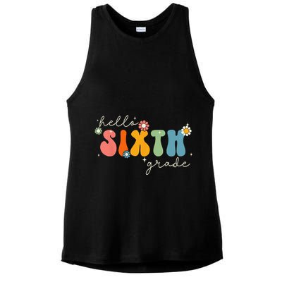 Hello 6th Grade Retro Groovy Back To School Teacher Ladies PosiCharge Tri-Blend Wicking Tank