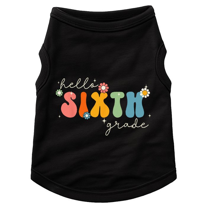 Hello 6th Grade Retro Groovy Back To School Teacher Doggie Tank