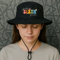 Hello 6th Grade Retro Groovy Back To School Teacher Bucket Hat