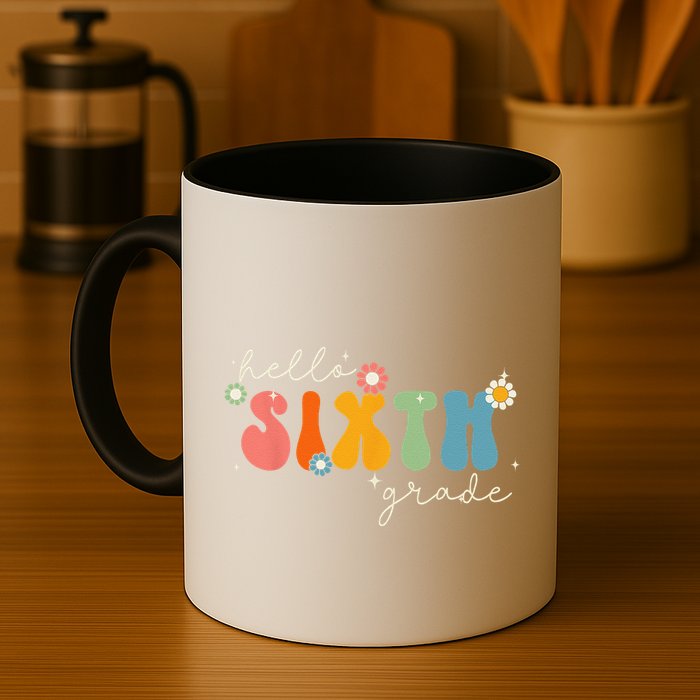 Hello 6th Grade Retro Groovy Back To School Teacher Mug