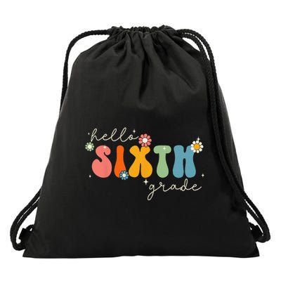 Hello 6th Grade Retro Groovy Back To School Teacher Drawstring Bag