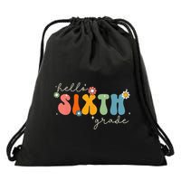 Hello 6th Grade Retro Groovy Back To School Teacher Drawstring Bag