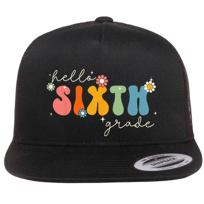 Hello 6th Grade Retro Groovy Back To School Teacher Flatbill Hat