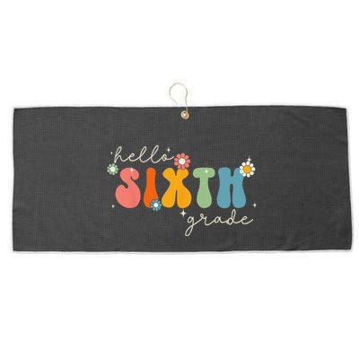 Hello 6th Grade Retro Groovy Back To School Teacher Large Microfiber Waffle Golf Towel