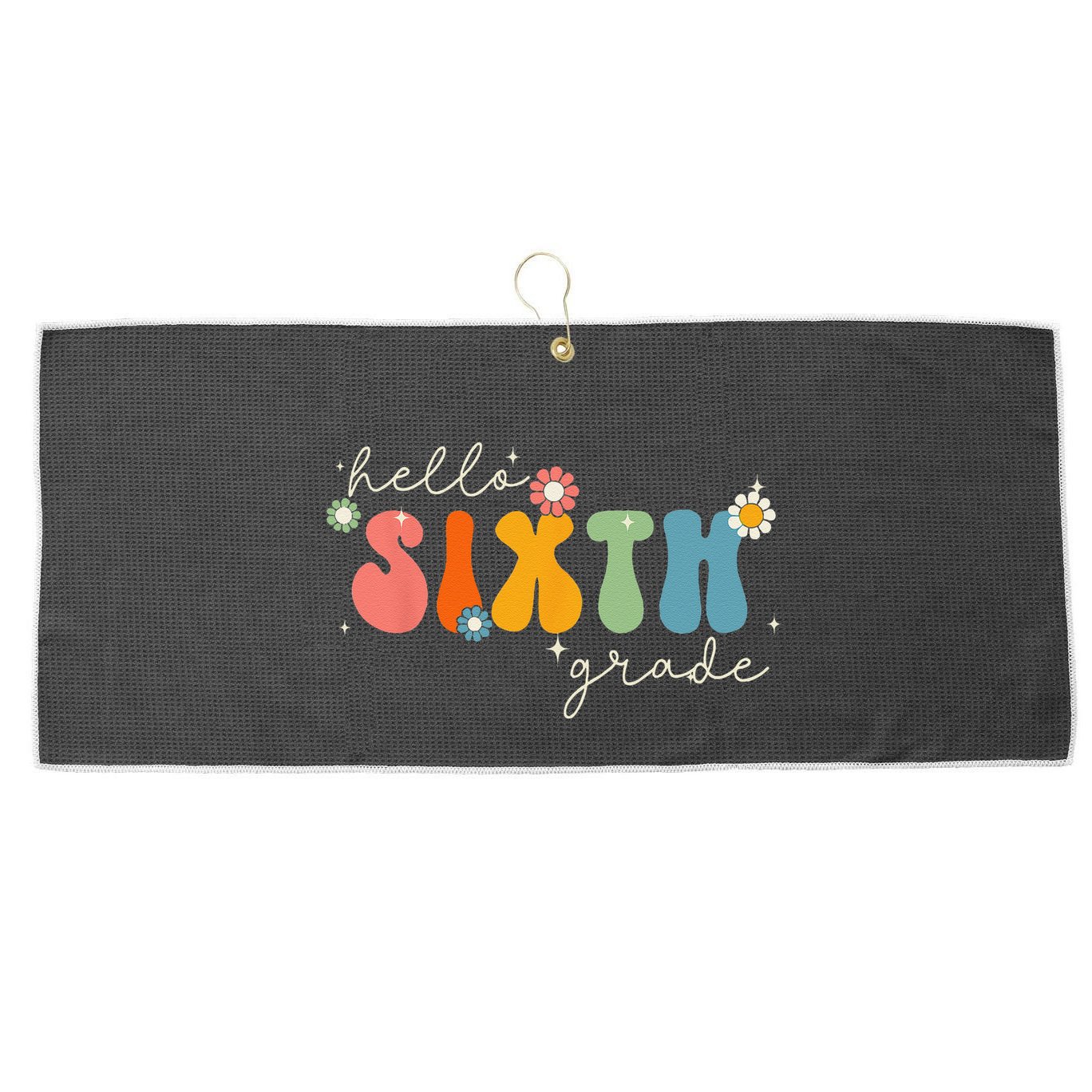 Hello 6th Grade Retro Groovy Back To School Teacher Large Microfiber Waffle Golf Towel