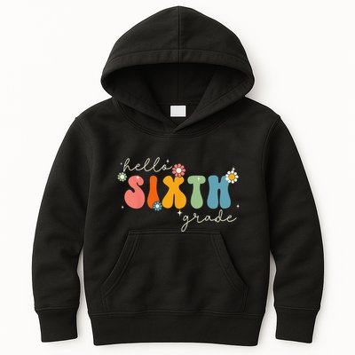 Hello 6th Grade Retro Groovy Back To School Teacher Kids Hoodie