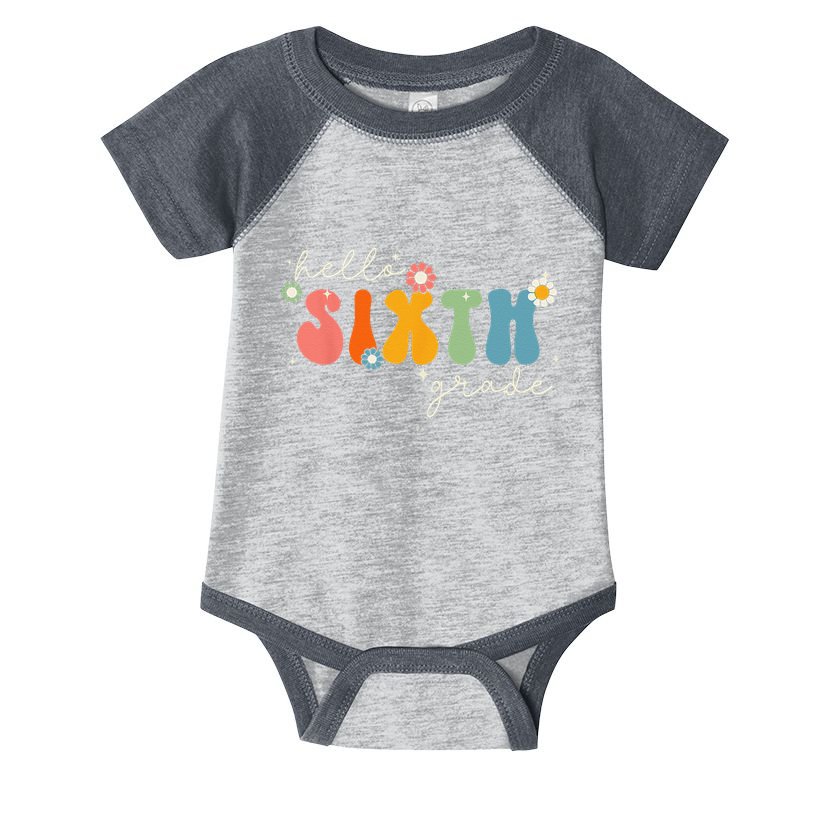 Hello 6th Grade Retro Groovy Back To School Teacher Infant Baby Jersey Bodysuit