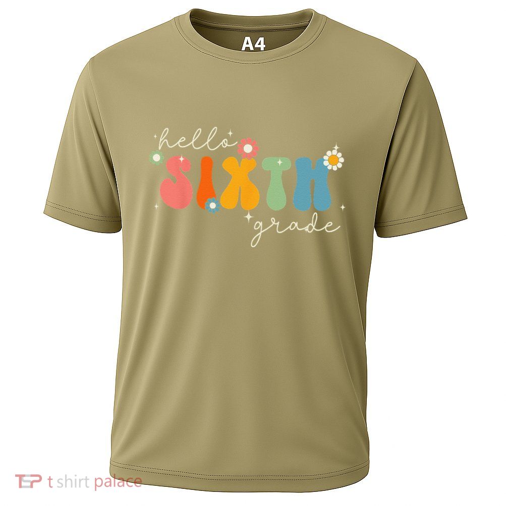 Hello 6th Grade Retro Groovy Back To School Teacher Performance Shirt