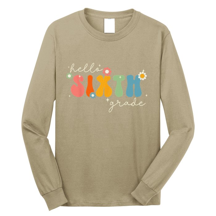 Hello 6th Grade Retro Groovy Back To School Teacher Long Sleeve Shirt