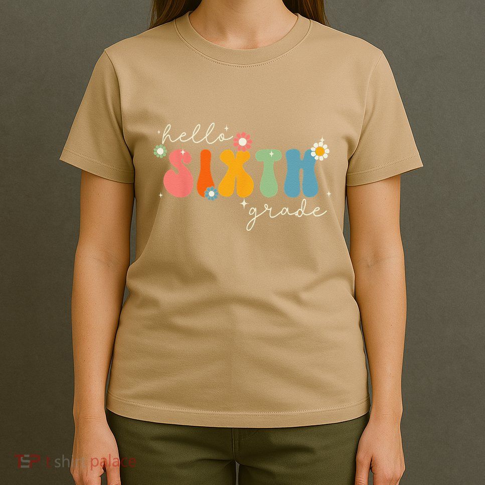 Hello 6th Grade Retro Groovy Back To School Teacher T-Shirt