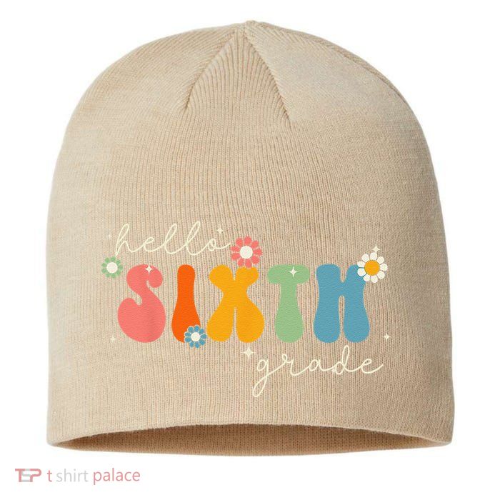 Hello 6th Grade Retro Groovy Back To School Teacher Sustainable Beanie