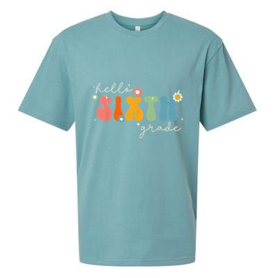 Hello 6th Grade Retro Groovy Back To School Teacher Sueded Cloud Jersey T-Shirt
