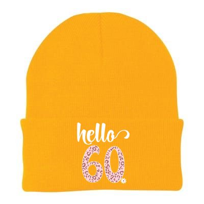 Hello 60 Rose Leopard Daisy Flower Sixty 60th Birthday Party Gift Knit Cap Winter Beanie