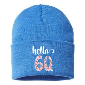 Hello 60 Rose Leopard Daisy Flower Sixty 60th Birthday Party Gift Sustainable Knit Beanie