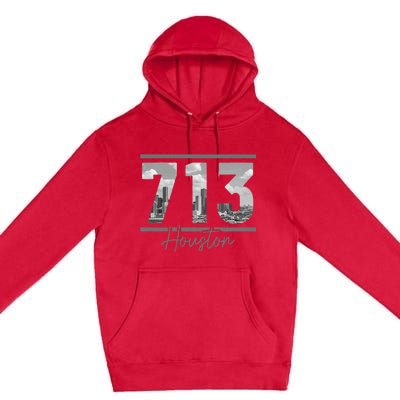 Houston 713 Area Code Skyline Texas Pride Vintage Premium Pullover Hoodie