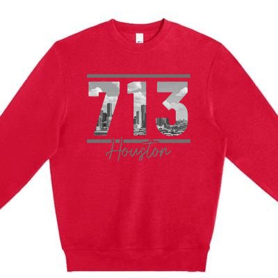 Houston 713 Area Code Skyline Texas Pride Vintage Premium Crewneck Sweatshirt