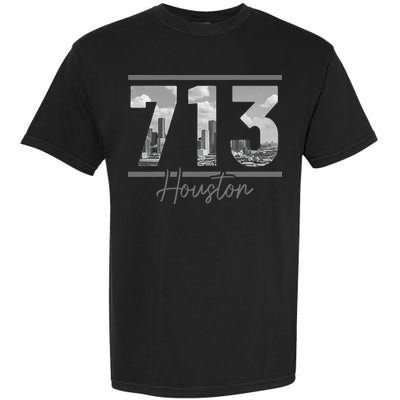Houston 713 Area Code Skyline Texas Pride Vintage Garment-Dyed Heavyweight T-Shirt