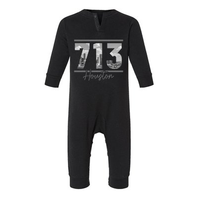 Houston 713 Area Code Skyline Texas Pride Vintage Infant Fleece One Piece