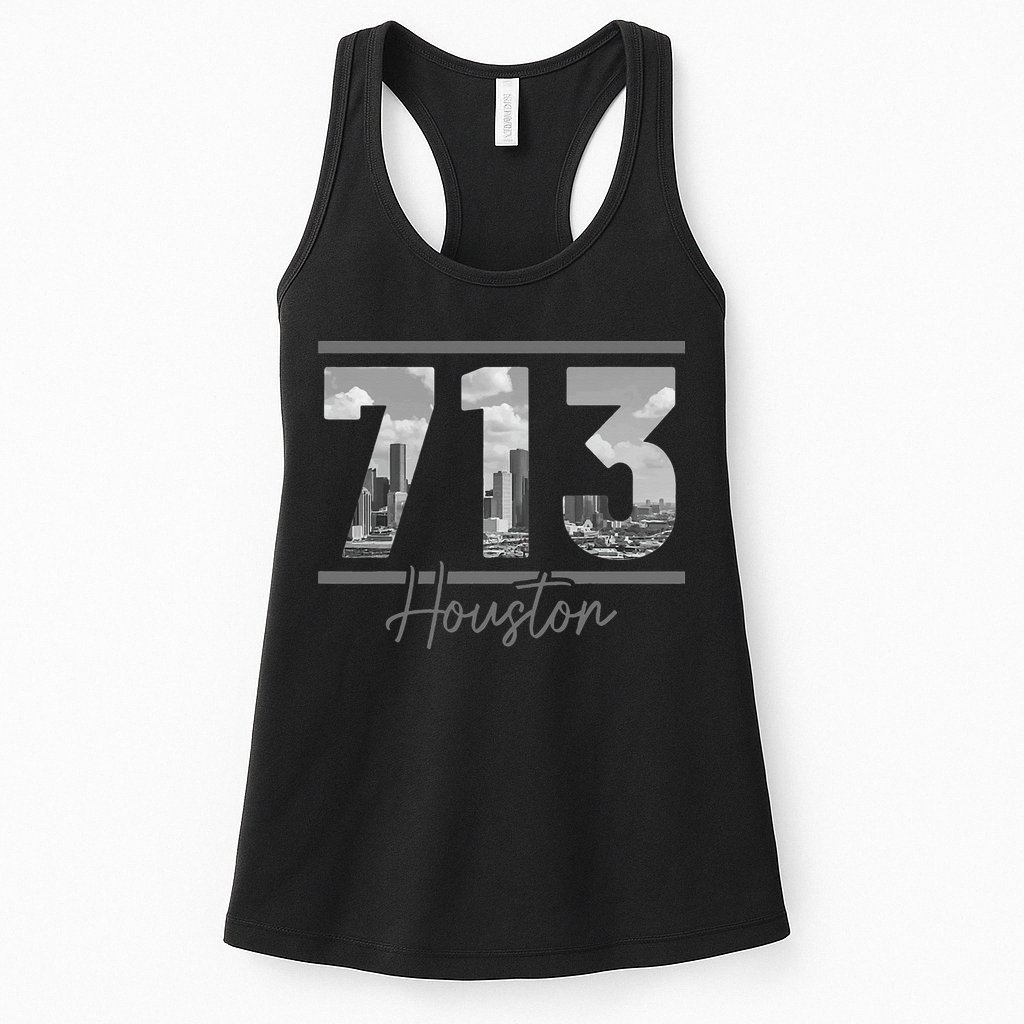 Houston 713 Area Code Skyline Texas Pride Vintage Womens Tank Top