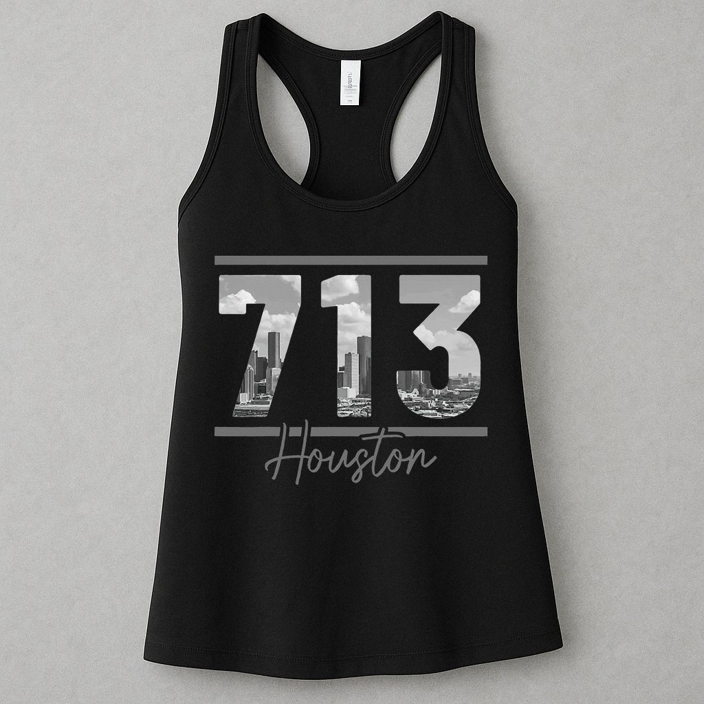 Houston 713 Area Code Skyline Texas Pride Vintage Womens Tank Top