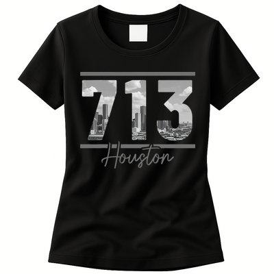 Houston 713 Area Code Skyline Texas Pride Vintage Womens T-Shirt