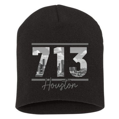 Houston 713 Area Code Skyline Texas Pride Vintage Short Acrylic Beanie