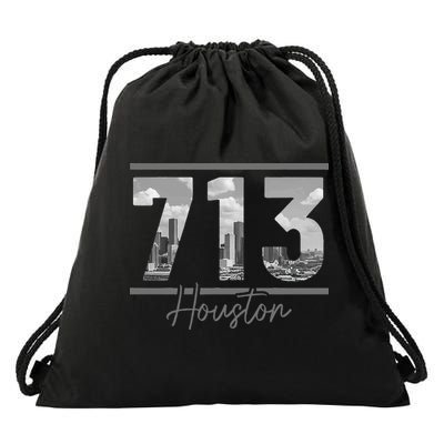Houston 713 Area Code Skyline Texas Pride Vintage Drawstring Bag