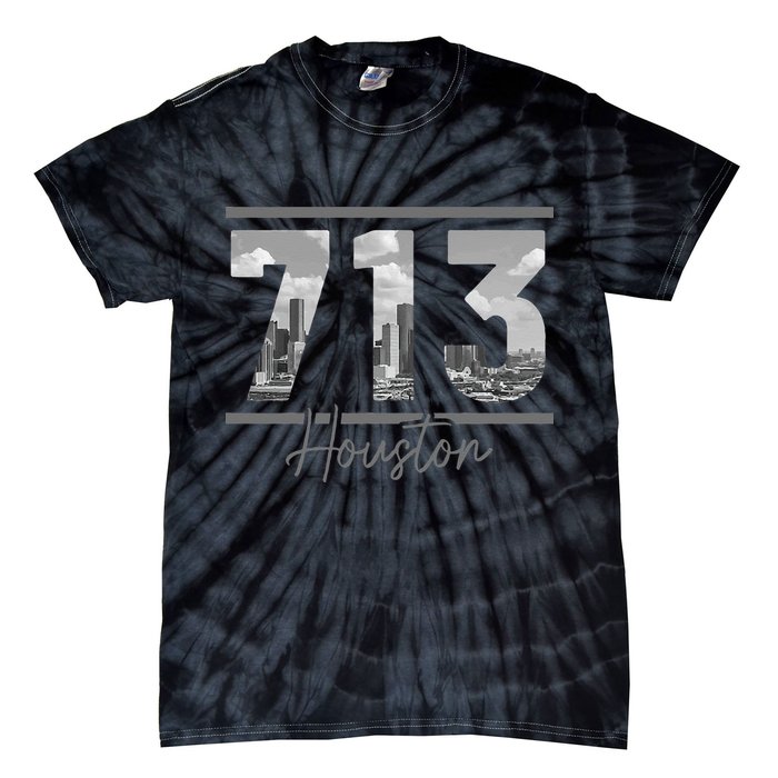 Houston 713 Area Code Skyline Texas Pride Vintage Tie-Dye T-Shirt