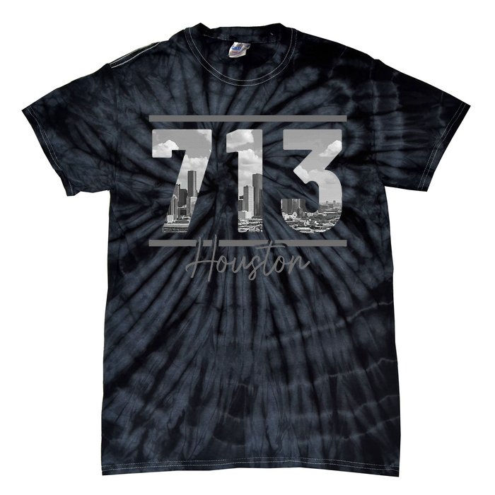 Houston 713 Area Code Skyline Texas Pride Vintage Tie-Dye T-Shirt