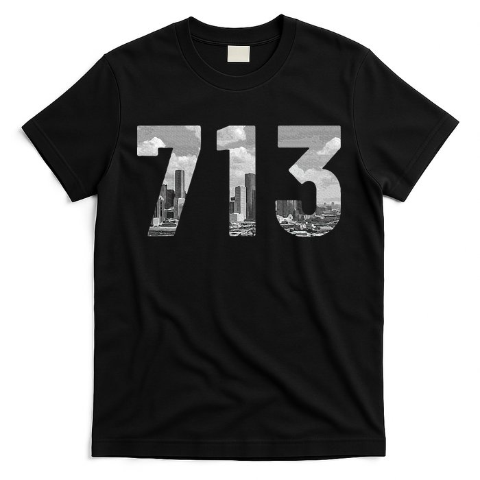 Houston 713 Area Code Skyline Texas Pride Vintage T-Shirt