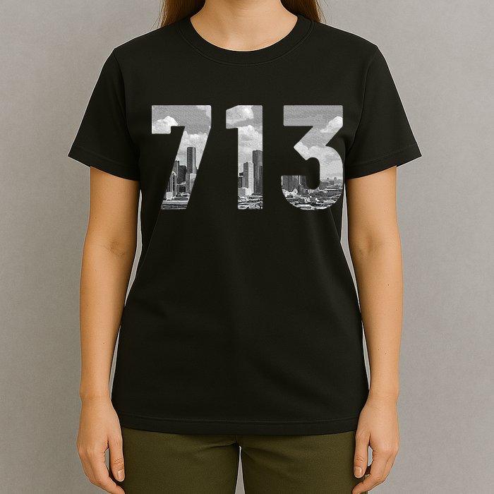 Houston 713 Area Code Skyline Texas Pride Vintage T-Shirt