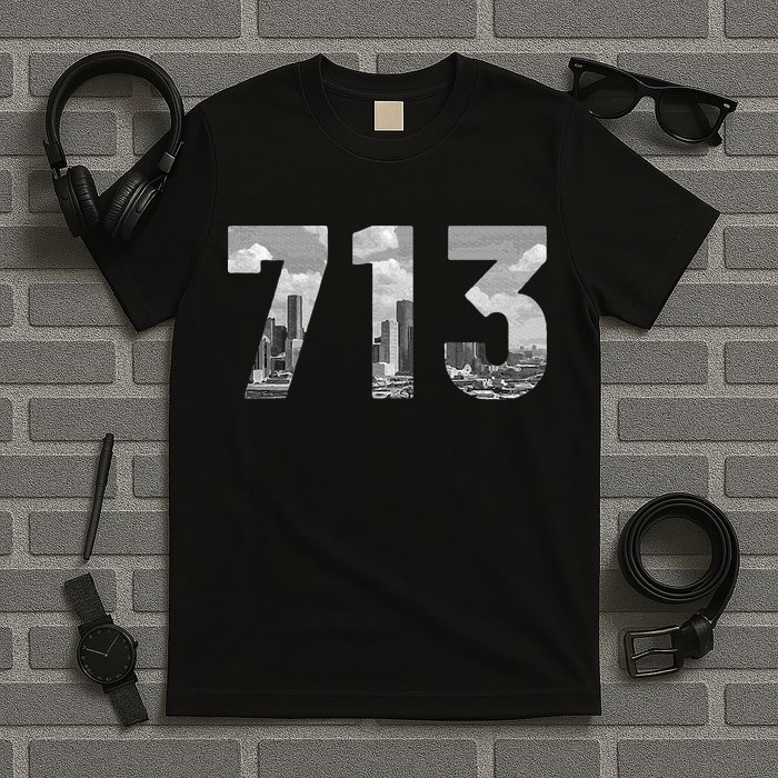 Houston 713 Area Code Skyline Texas Pride Vintage T-Shirt