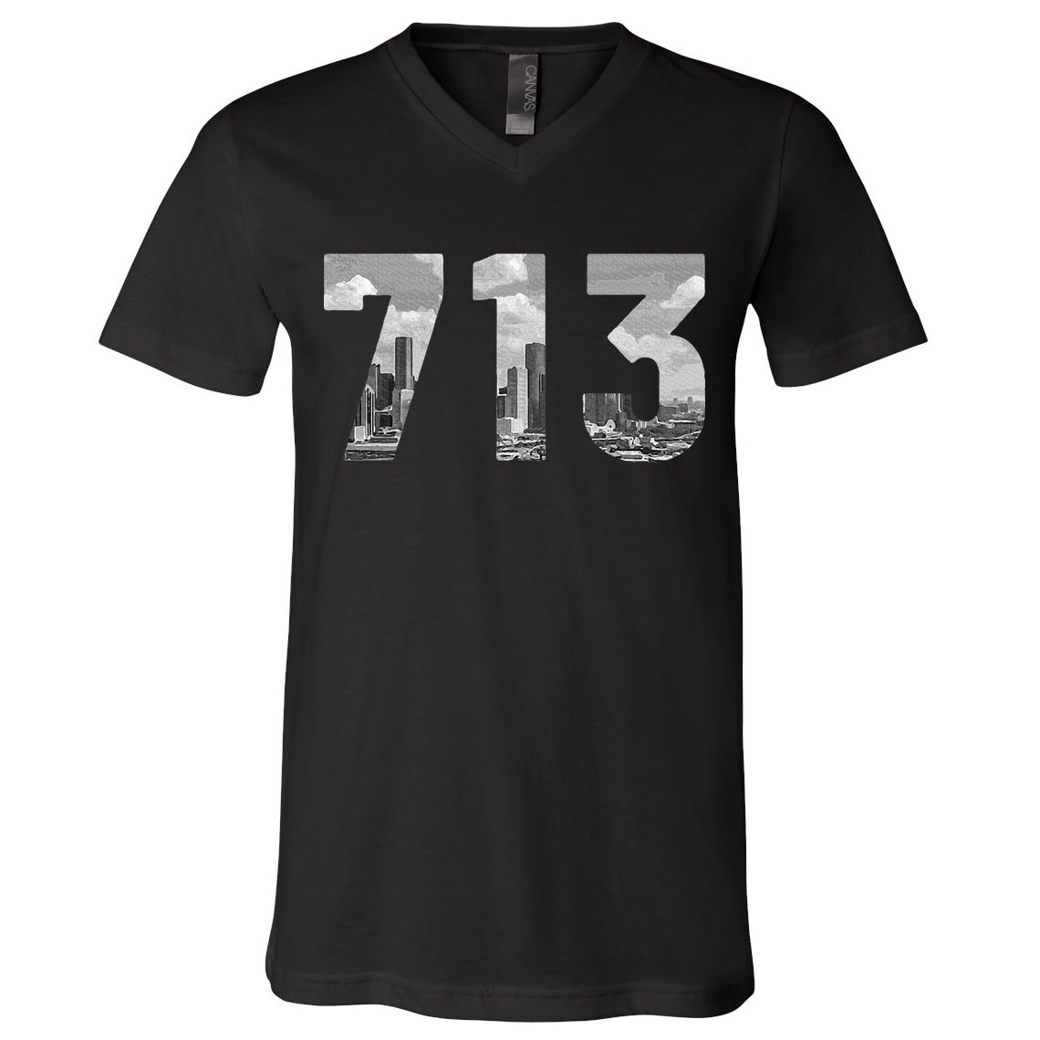 Houston 713 Area Code Skyline Texas Pride Vintage V-Neck T-Shirt