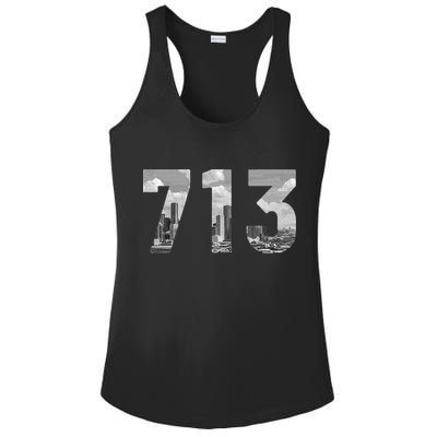 Houston 713 Area Code Skyline Texas Pride Vintage Ladies PosiCharge Competitor Racerback Tank