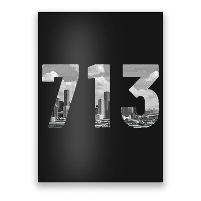 Houston 713 Area Code Skyline Texas Pride Vintage Poster