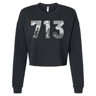 Houston 713 Area Code Skyline Texas Pride Vintage Cropped Pullover Crew