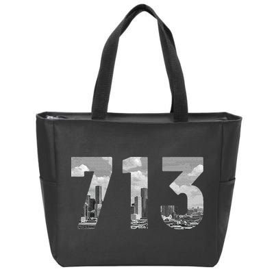 Houston 713 Area Code Skyline Texas Pride Vintage Zip Tote Bag